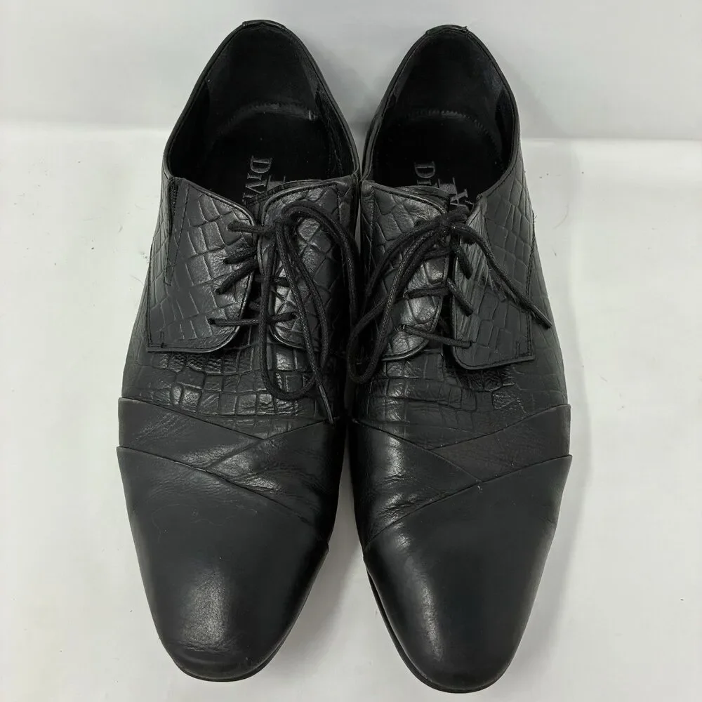 DIVINCH HANDCRAFTED BLACK ALLIGATOR LACE-UP OXFORD SHOES BLUE SOLE EU 42 US 9.5